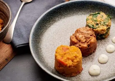 Chicken Masala with Butternut Squash Dal and Saag Aloo